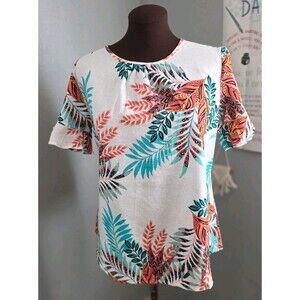 Women's NWT Van Heusen Tropical Flutter Sleeve Blouse Size M